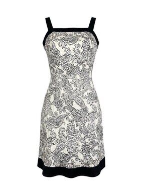 Maison Womens Black & White Floral Print Sleeveless Dress Black Trim Size 8